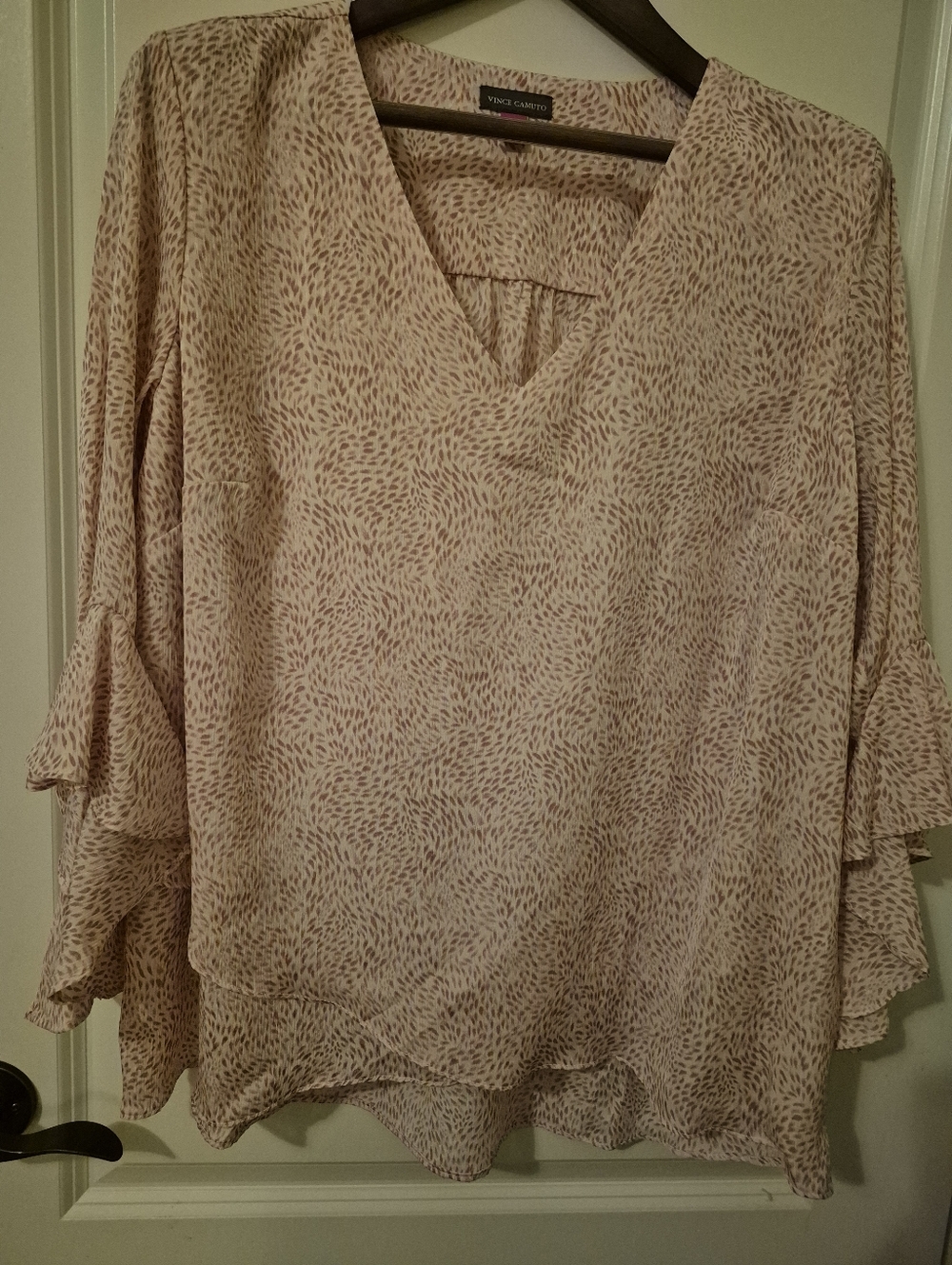 Vince Camuto Pink Printed V-Neck Ruffle Sleeve Blouse - Picture 7 of 7
